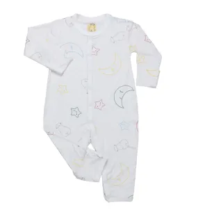 Baa Baa Sheepz Button Long Sleeve Romper - White Colourful Moon Star