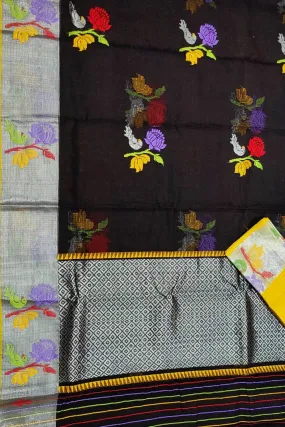 Black And Yellow Kota Doria Handloom Real Zari Saree