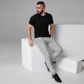 Black White Minimalist Men's Joggers, Simple Best Designer Sweatpants For Men-Made in EU/MX