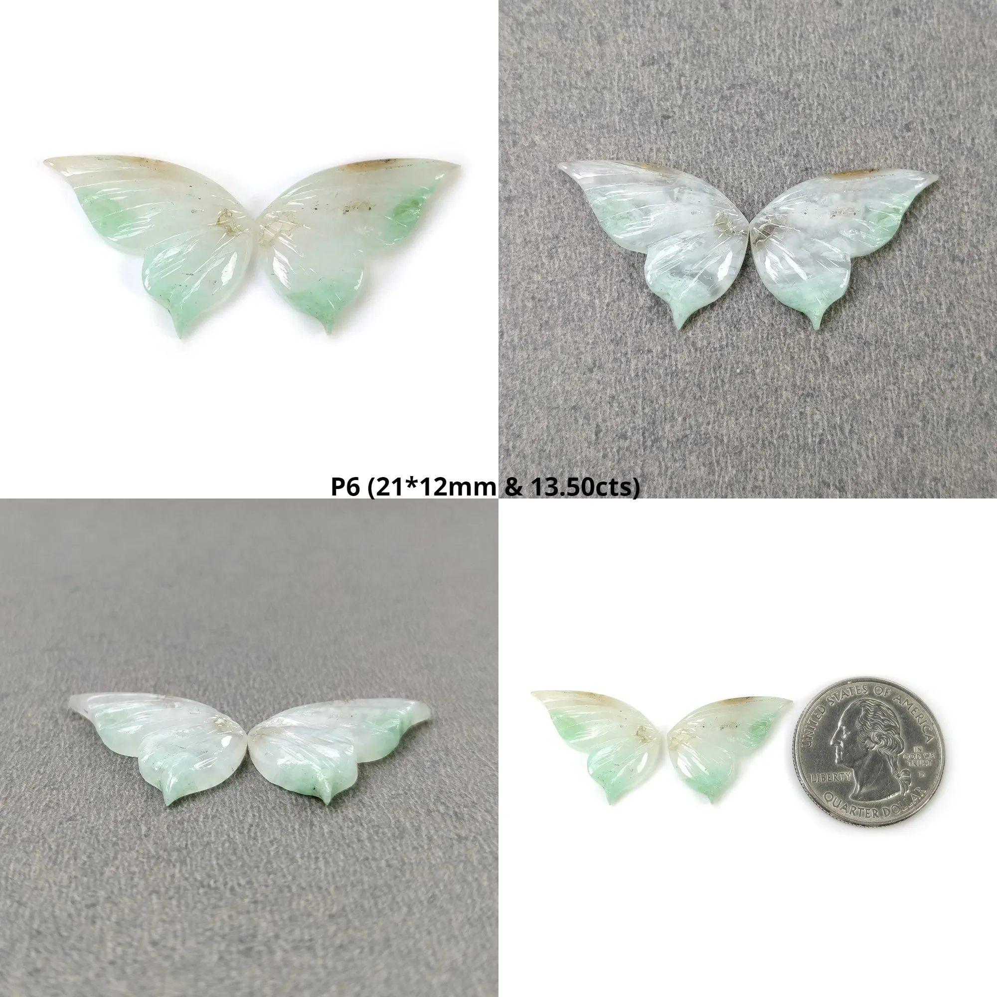 GREEN CHRYSOPRASE Gemstone Carving Natural Unheated Untreated Chrysoprase Hand Carved Butterfly Pair (With Video)