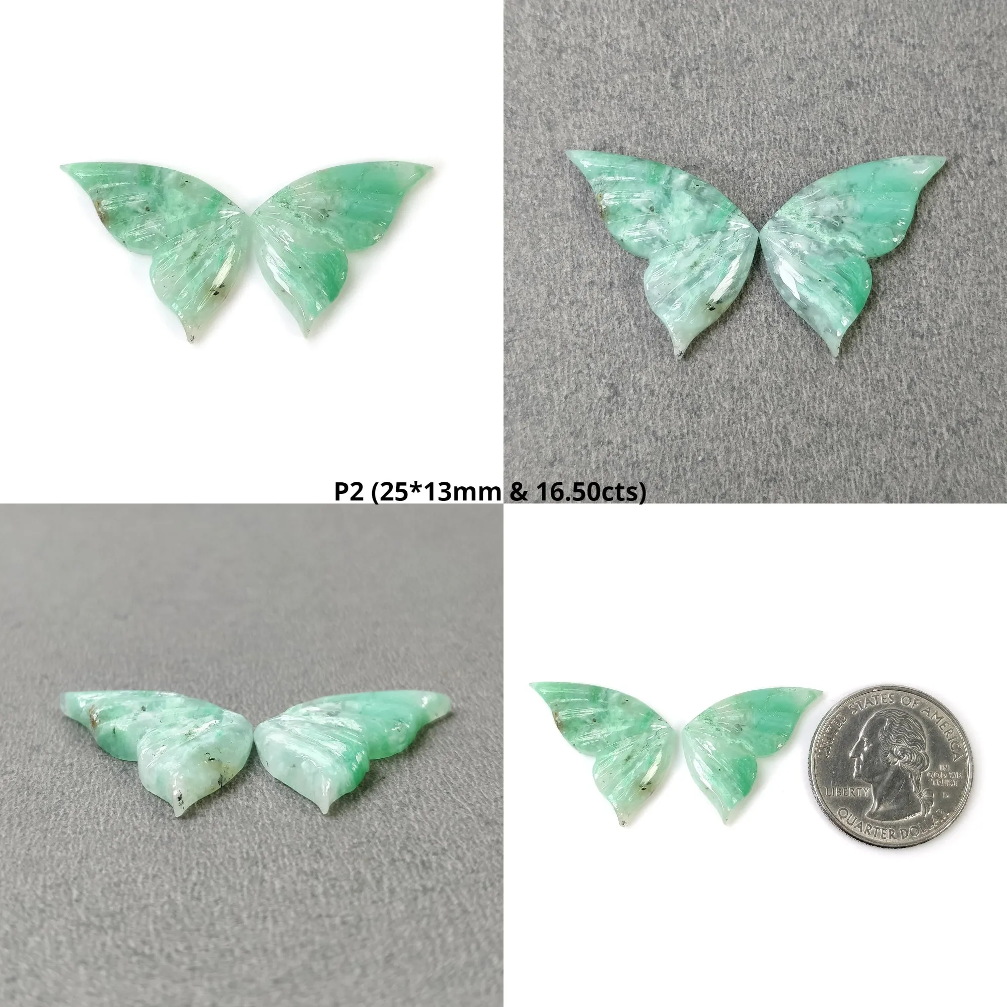 GREEN CHRYSOPRASE Gemstone Carving Natural Unheated Untreated Chrysoprase Hand Carved Butterfly Pair (With Video)