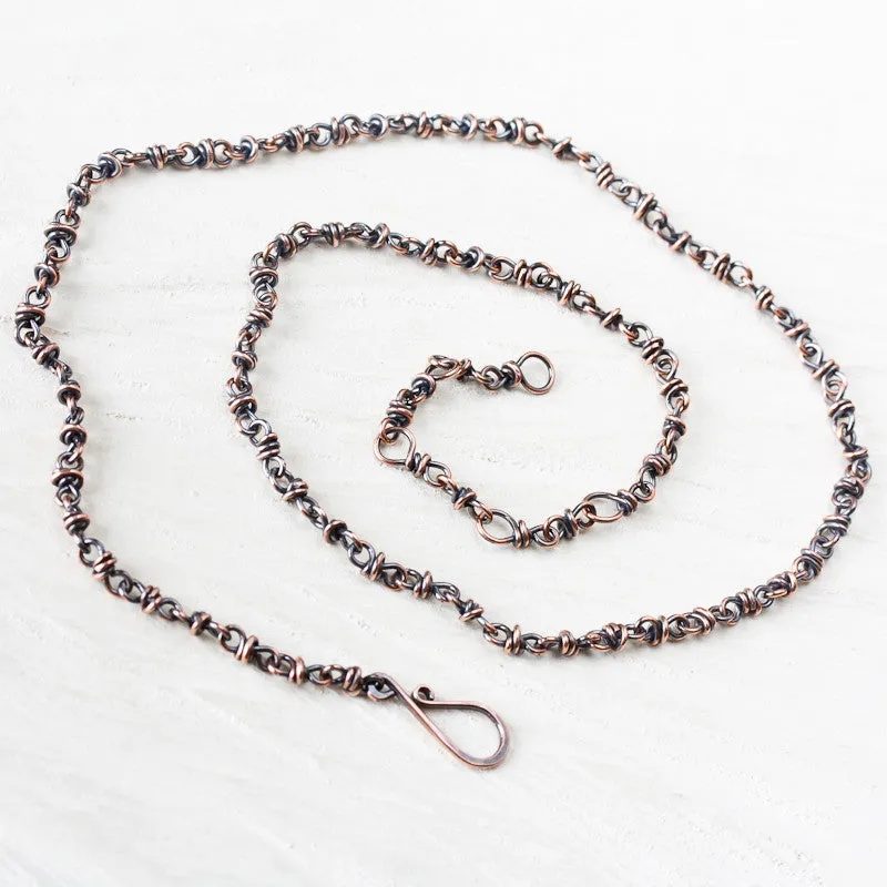 Handmade adjustable copper chain for pendant, wire wrapped links