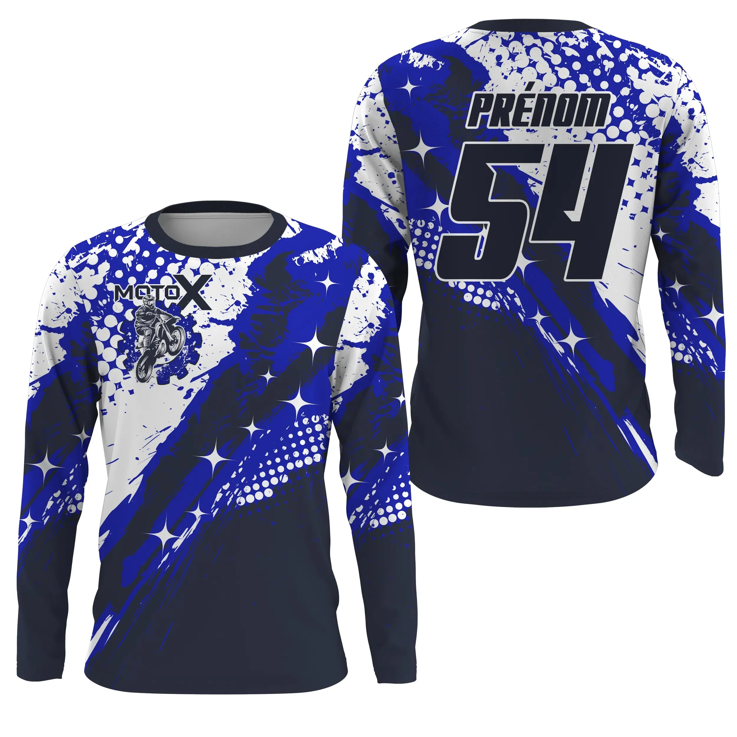 Maillot Cross Protection UV Bleu Marine, Cadeau Personnalisé Pilote Moto Cross, Courses Moto Tout-Terrain - 26122209MZ