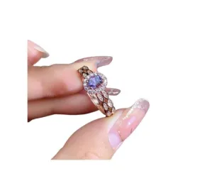 Natural Tanzanite 925 Sterling Silver Rose Gold Ring