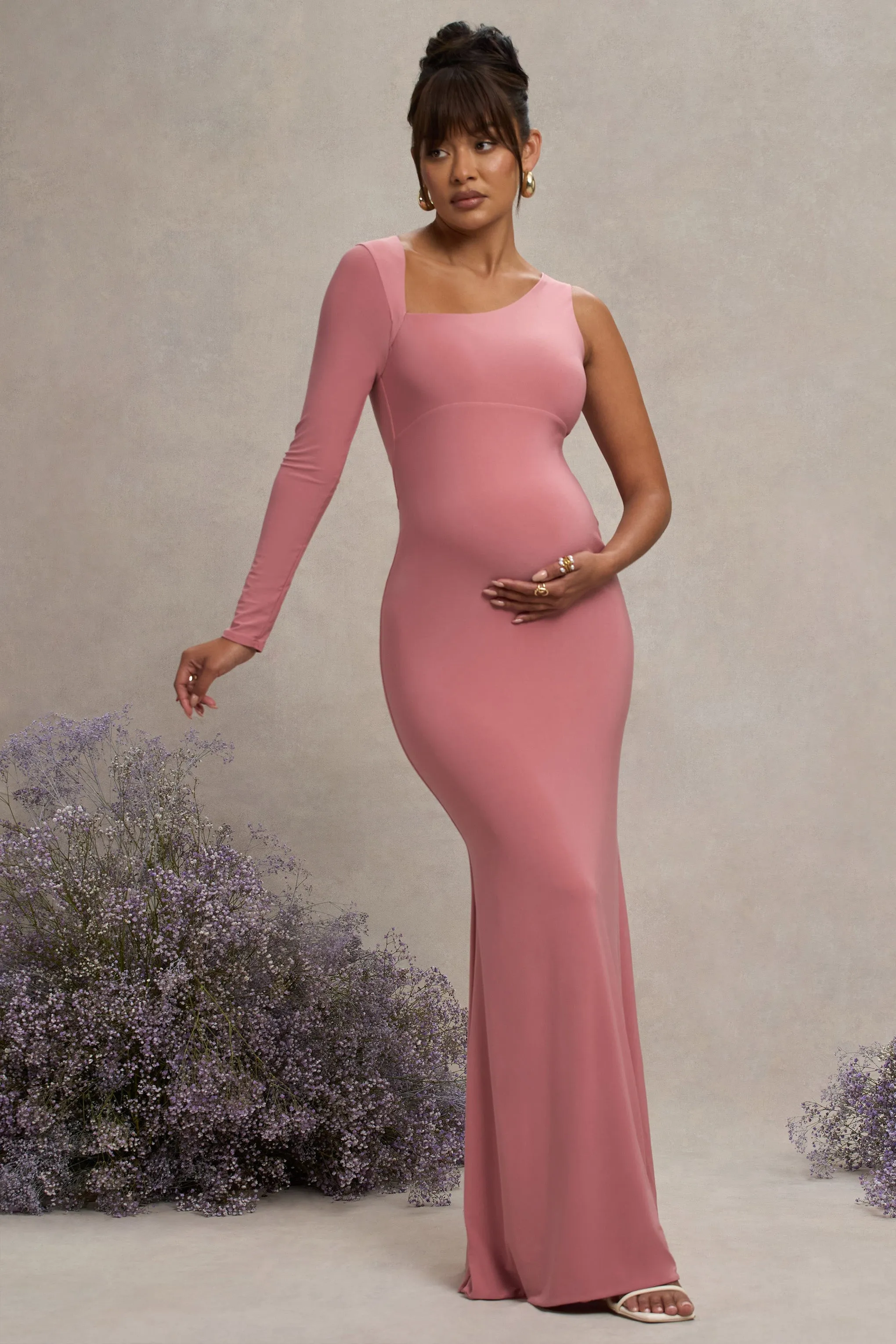 Oh Baby | Robe longue de maternite blush une epaule