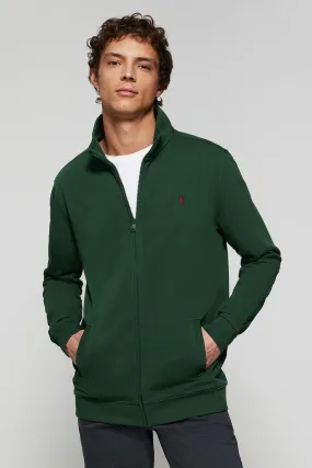 Sudadera abierta de cuello elevado verde botella con logo Rigby Go